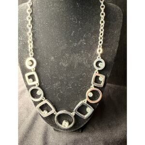 White House Black Market silver-tone reversible circle square statement necklace